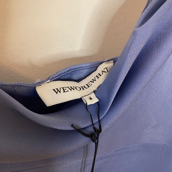 NWT WeWoreWhat Satin Phoebe Cowl Front Slate Blue Midi - Picture 2 of 6